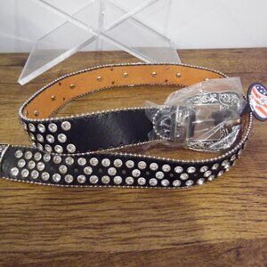 West Star Texas Black Genuine Leather Concho Belt Size Medium New